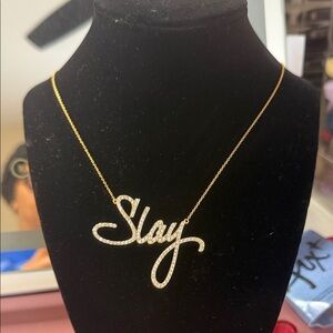 Gold 'Slay' Necklace with Rhinestones